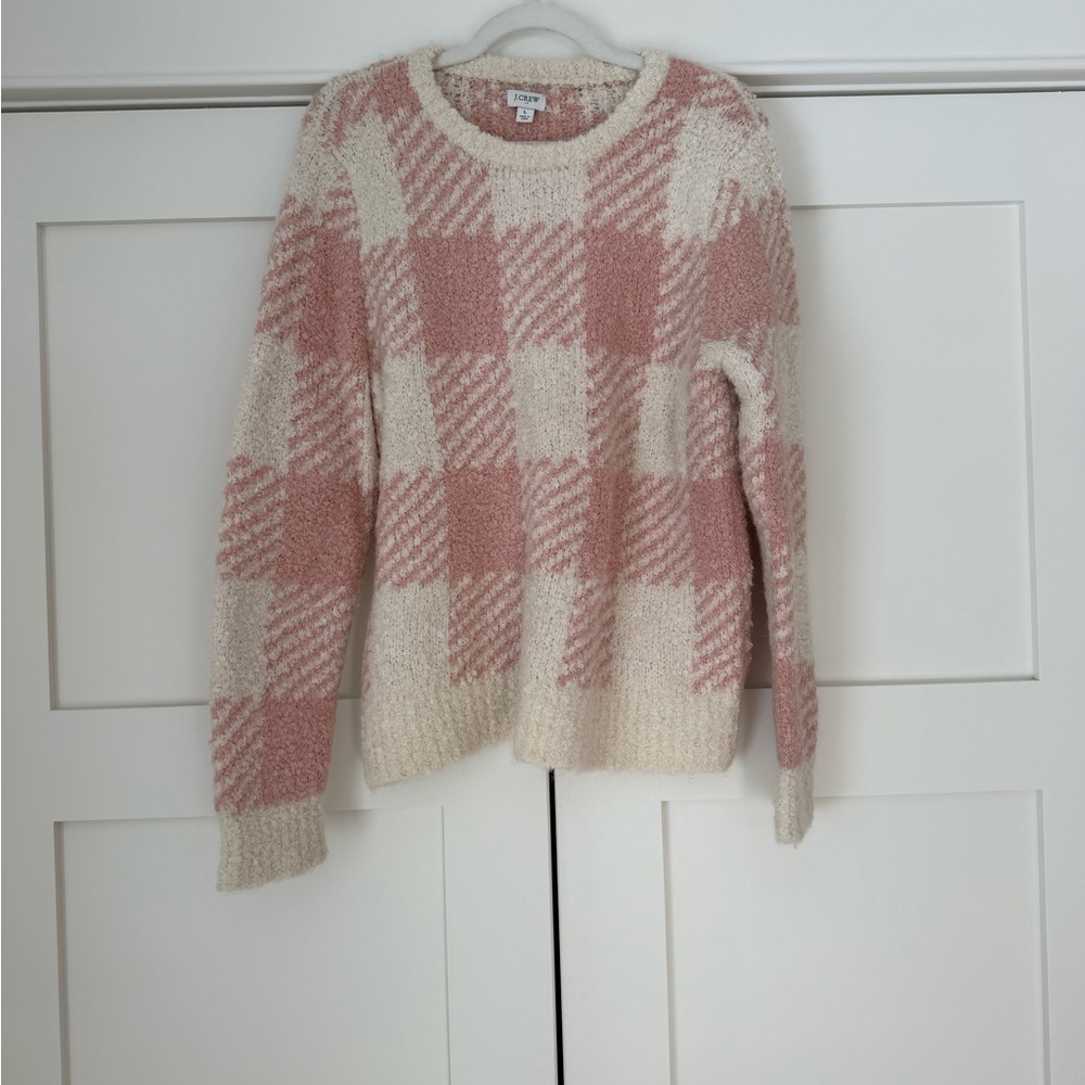 J. Crew Pink and Cream Plaid Sweater